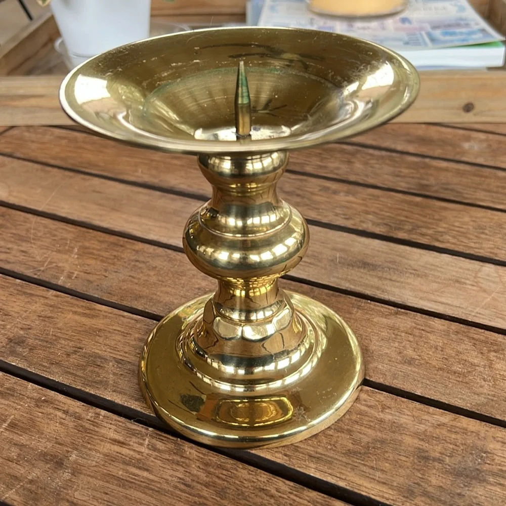 Vintage Brass Pillar Candle Stick Holder